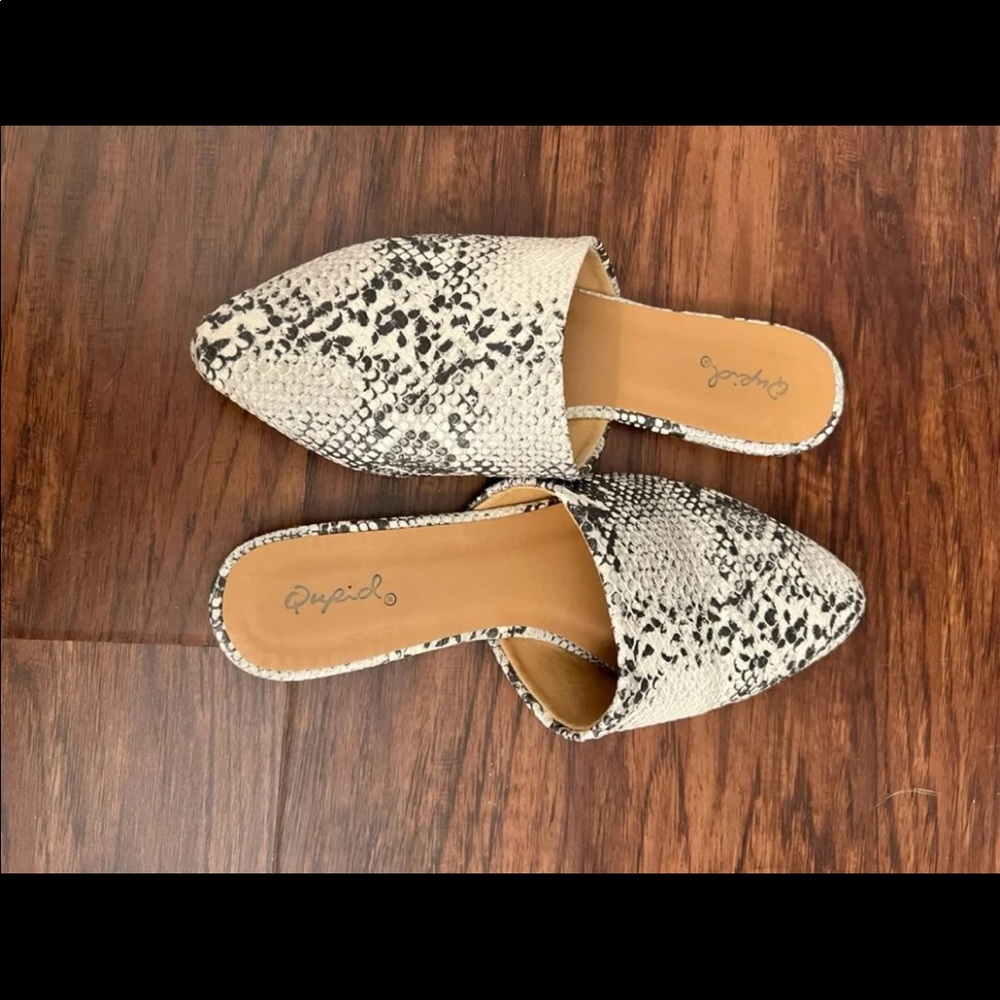 Qupid Snake Print Mule Slide On Sandals
